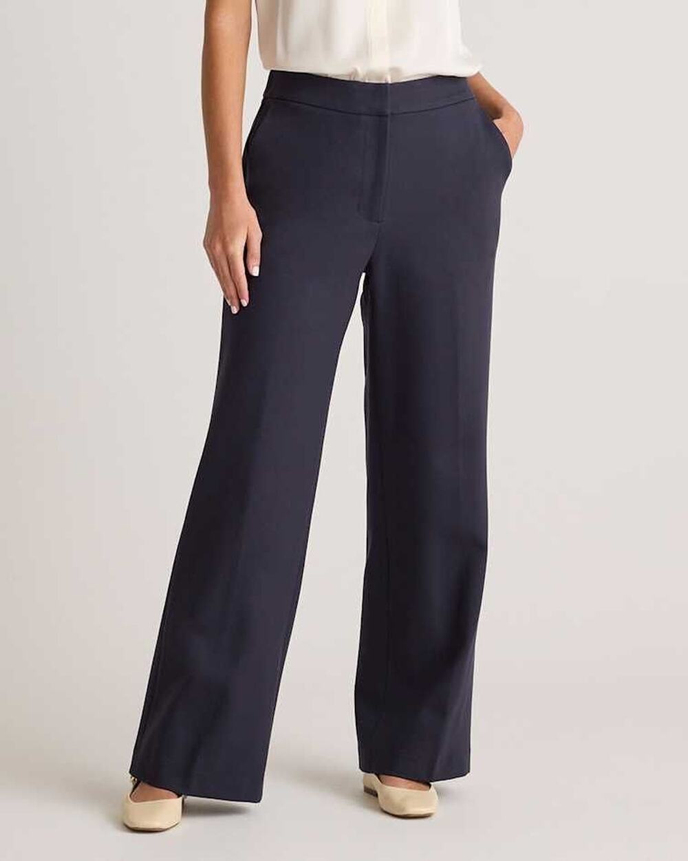 Quince Ponte Knit Wide Leg Pull On Pants Navy Blue Size 14